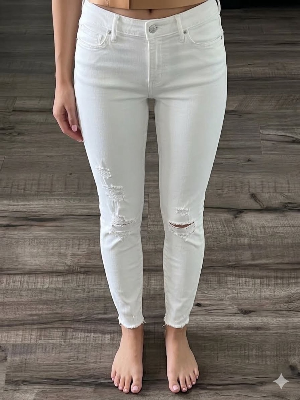 Abercrombie White Skinny Jeans Distressed Ripped Denim Low Rise Size 28/6R